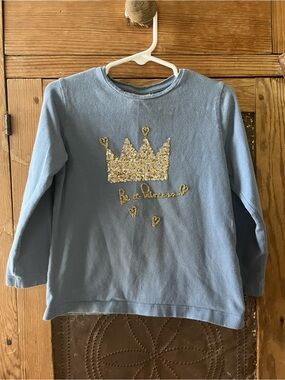 Zara Light Blue Long Sleeve Tee with Gold Sequin Crown